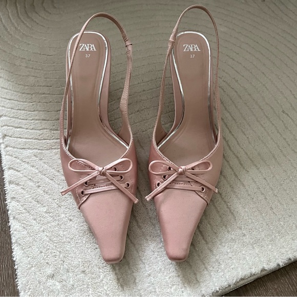 ZARA SATIN EFFECT BOW HEELED SHOES - Picture 4 of 7